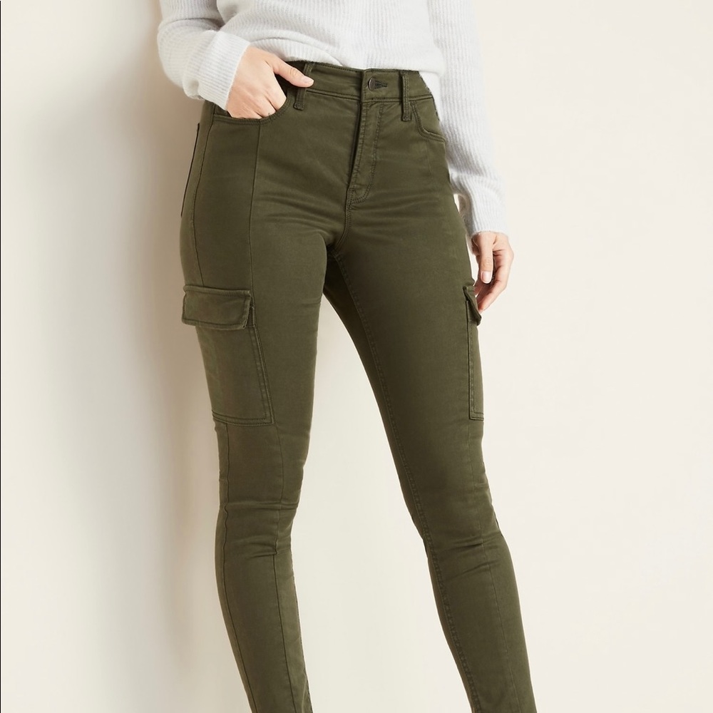 Olive Green Cargo Utility Skinny Jeans 10 Tall